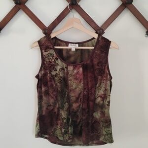 dressbarn Floral Sleeveless Blouse - Green and Brown Phoebe Buffay size Large